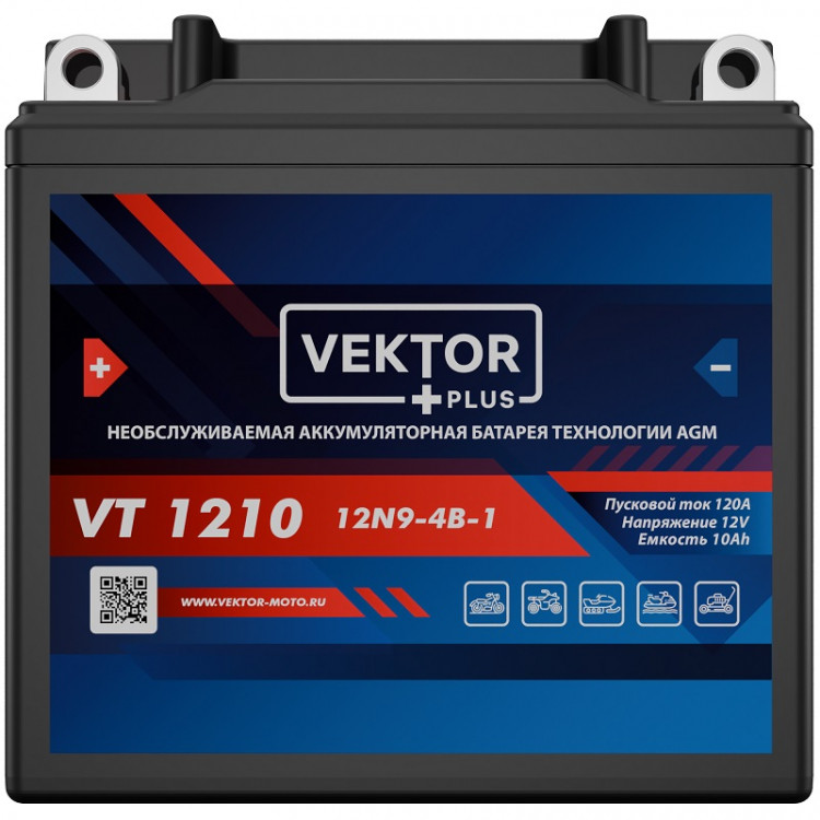 АКБ VEKTOR VT 1210 EB9A-4 YTB9, 12N9-4B-1 (135 x 75 x 139) 9Ач (CT1210)