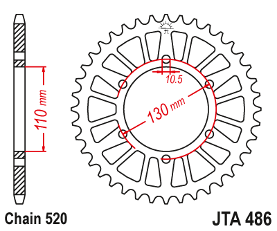 Звезда ведомая алюминиевая JTA486.43