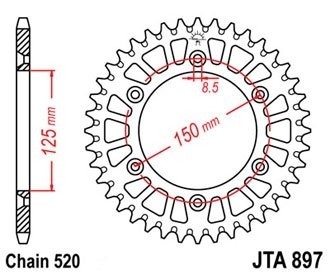 Звезда ведомая алюминиевая JTA897.52ORG