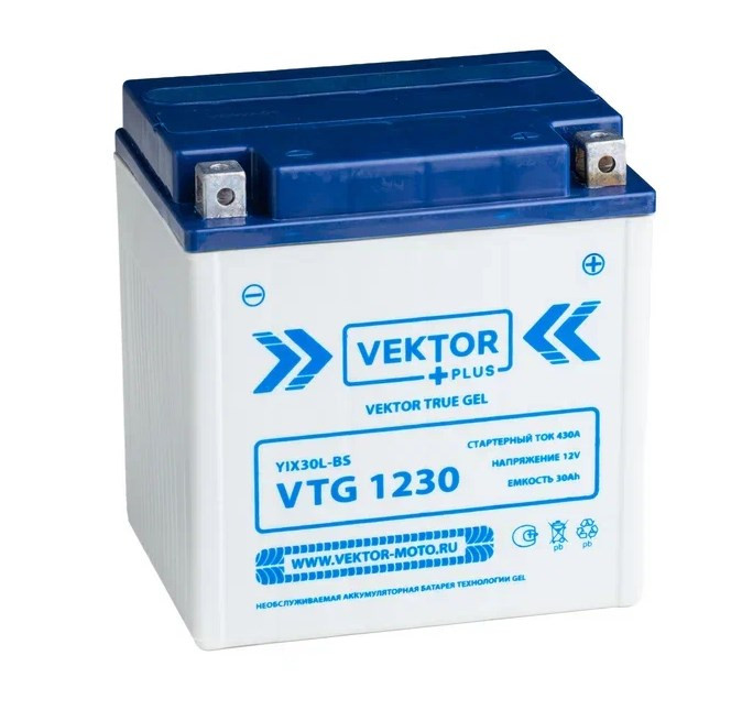 АКБ VEKTOR VTG 1230 YIX30L-BS; YB30L-B (166x127x175) 30 Ah