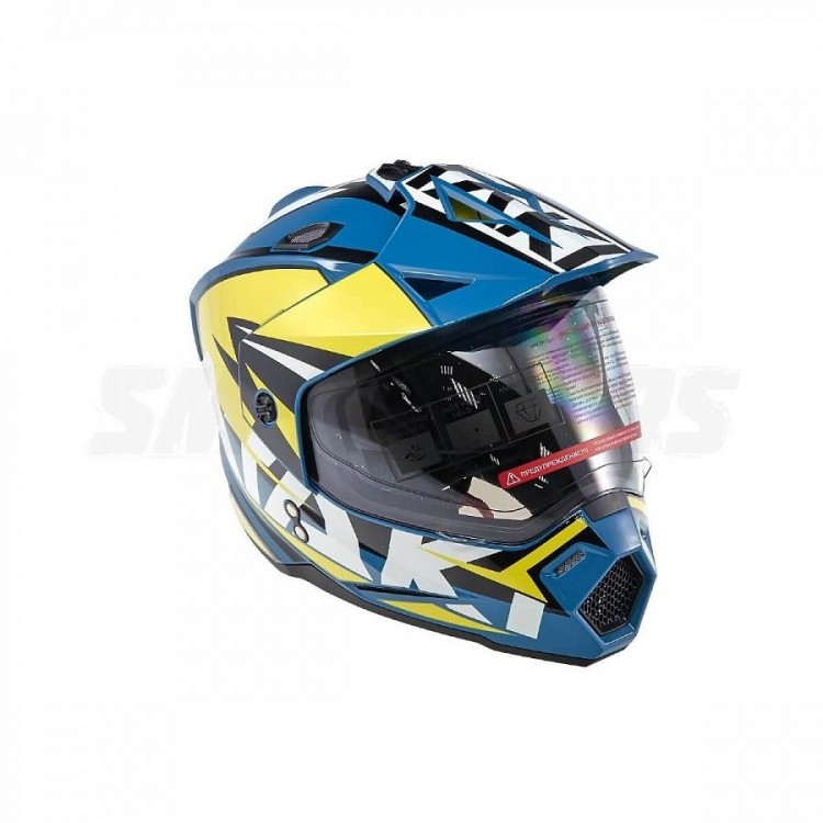 Шлем (мотард) Ataki JK802 Rampage синий/Hi-Vis желтый глянцевый  S